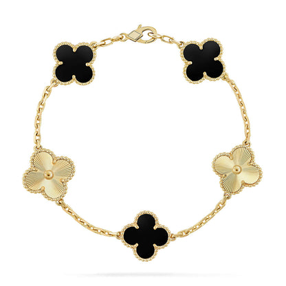 [Riva Jewelry]LUCKY CLOVER 5-MOTIF BRACELET - BLACK OXNY COLLECTION