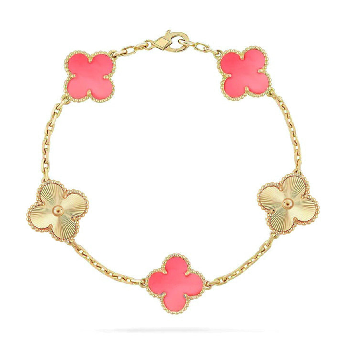 [Riva Jewelry]LUCKY CLOVER 5-MOTIF BRACELET - PINK MOTHER-OF-PEARL COLLECTION