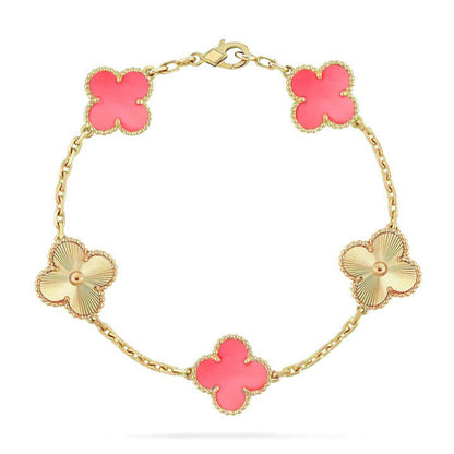 [Riva Jewelry]LUCKY CLOVER 5-MOTIF BRACELET - PINK MOTHER-OF-PEARL COLLECTION