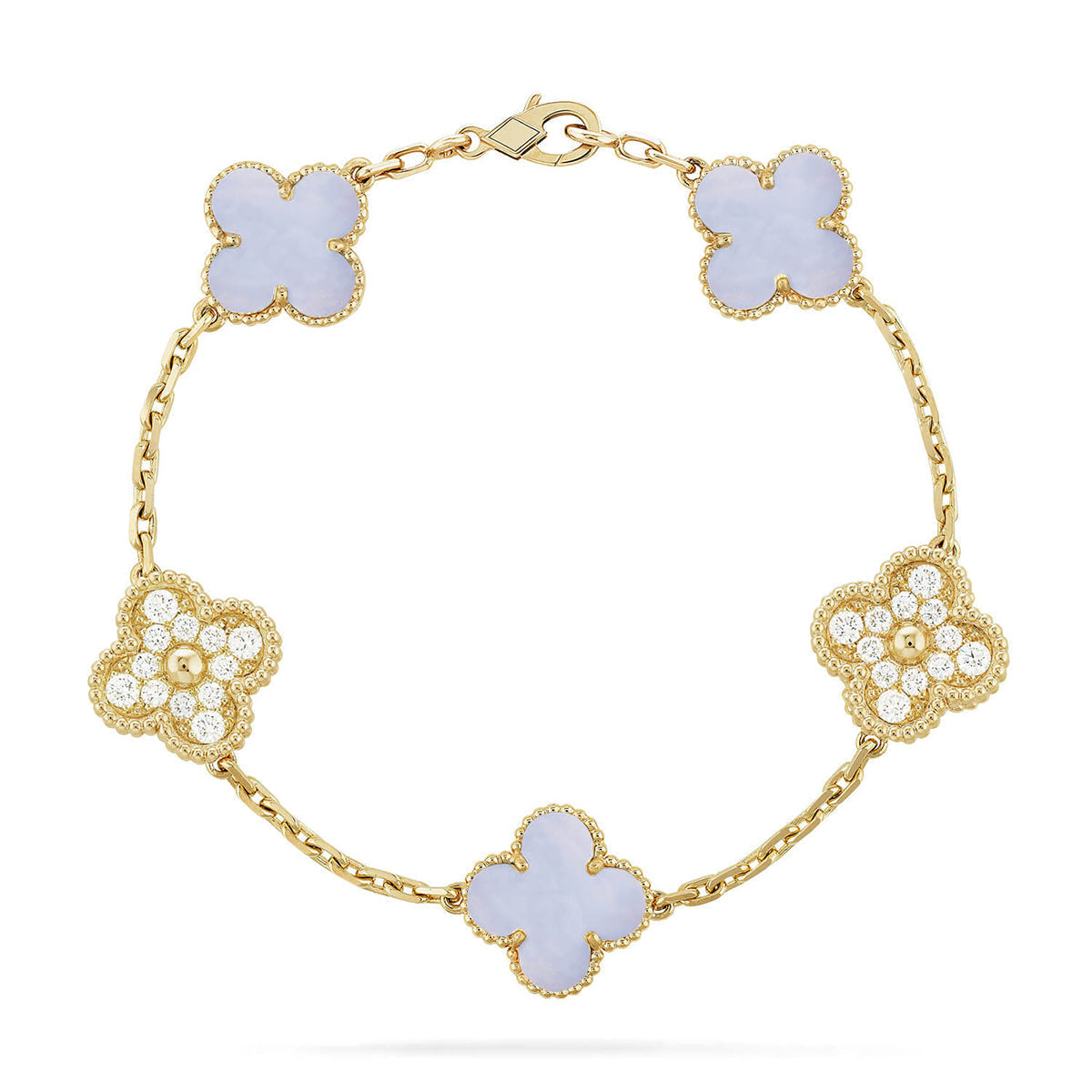 [Riva Jewelry]LUCKY CLOVER 5-MOTIF BRACELET - PURPLE CHALCEDONY COLLECTION