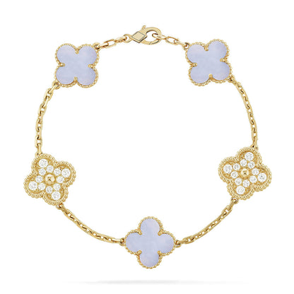 [Riva Jewelry]LUCKY CLOVER 5-MOTIF BRACELET - PURPLE CHALCEDONY COLLECTION
