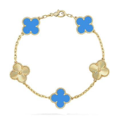 [Riva Jewelry]LUCKY CLOVER 5-MOTIF BRACELET - BLUE AGATE COLLECTION