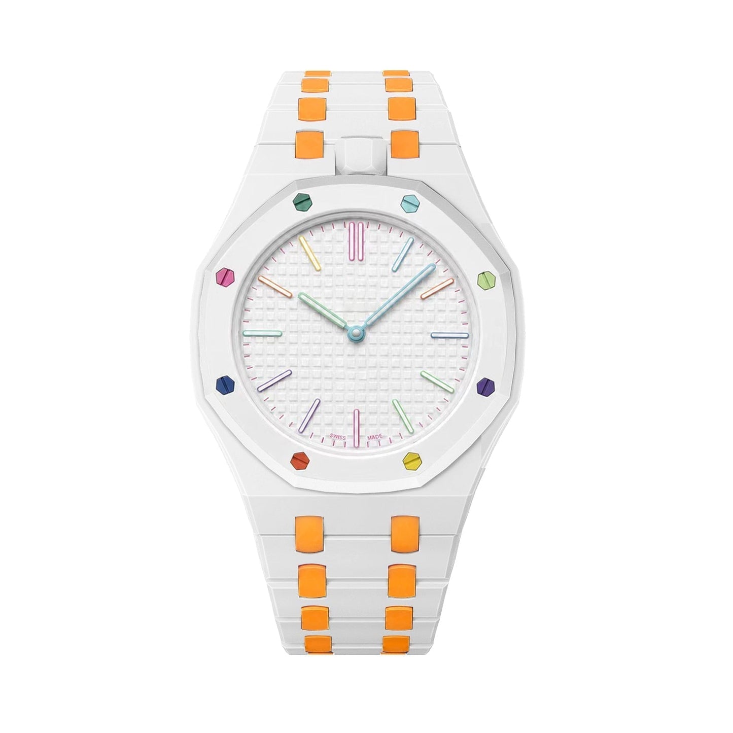 [Riva Jewelry]OAK POP EXCLUSIVE WHITE AND ORANGE BIOCERAMIC STRAP