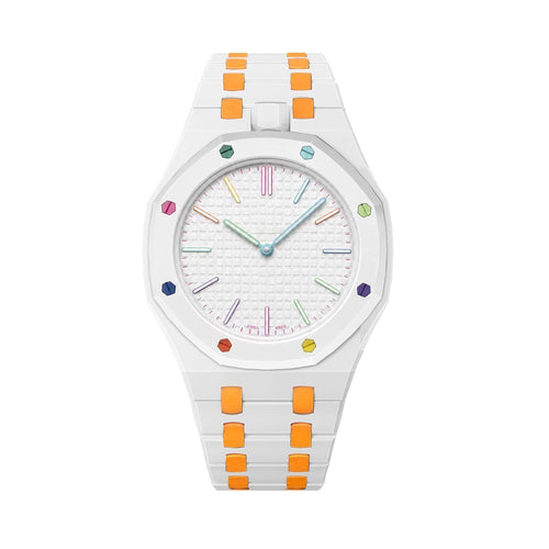 [Riva Jewelry]OAK POP EXCLUSIVE WHITE AND ORANGE BIOCERAMIC STRAP