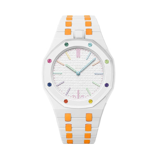 [Riva Jewelry]OAK POP EXCLUSIVE WHITE AND ORANGE BIOCERAMIC STRAP