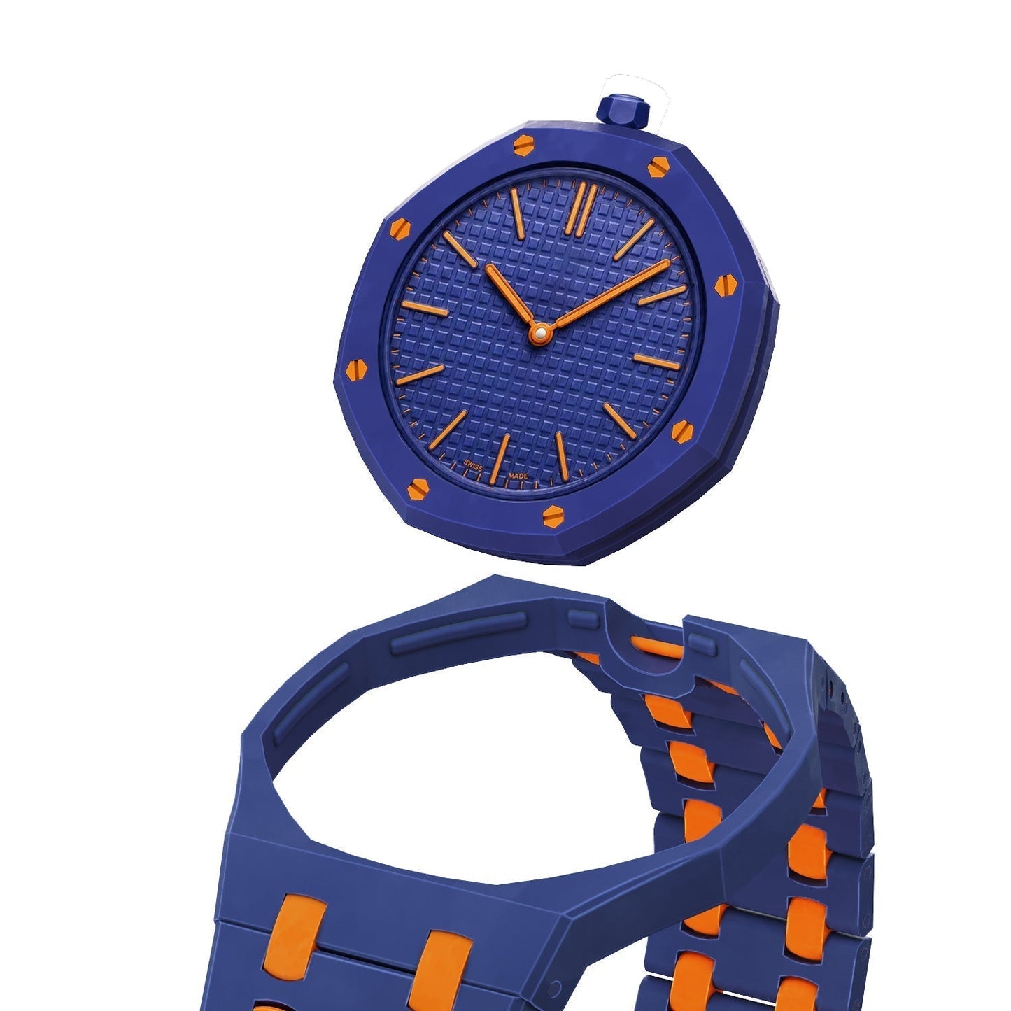 [Riva Jewelry]OAK POP EXCLUSIVE DARK BLUE AND ORANGE BIOCERAMIC STRAP
