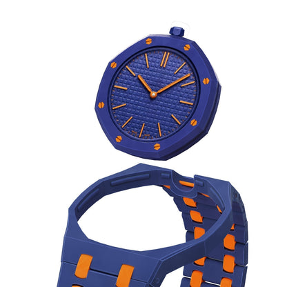 [Riva Jewelry]OAK POP EXCLUSIVE DARK BLUE AND ORANGE BIOCERAMIC STRAP