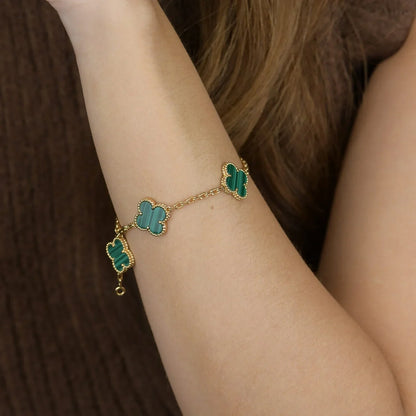 [Riva Jewelry]LUCKY CLOVER 5-MOTIF BRACELET - MALACHITE COLLECTION
