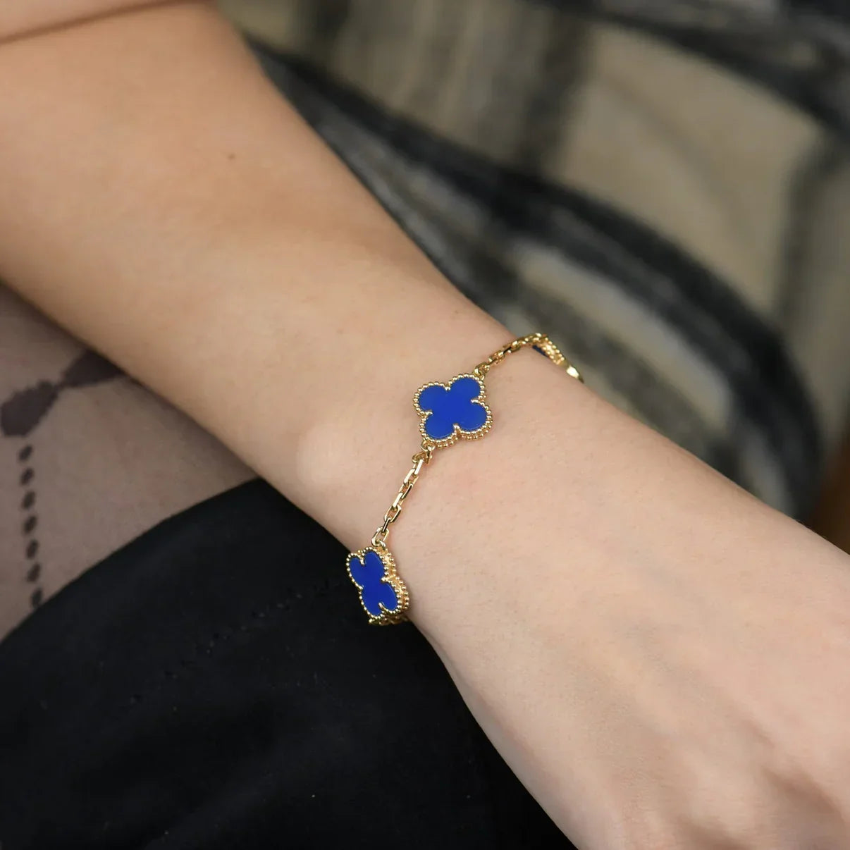 [Riva Jewelry]LUCKY CLOVER 5-MOTIF BRACELET - BLUE AGATE COLLECTION
