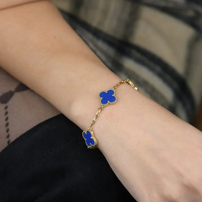 [Riva Jewelry]LUCKY CLOVER 5-MOTIF BRACELET - BLUE AGATE COLLECTION