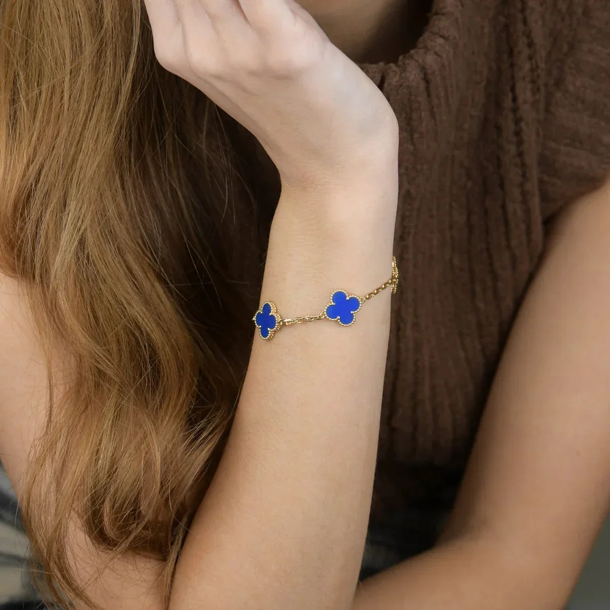[Riva Jewelry]LUCKY CLOVER 5-MOTIF BRACELET - BLUE AGATE COLLECTION