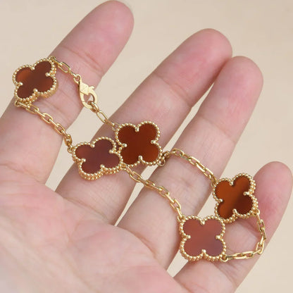 [Riva Jewelry]LUCKY CLOVER 5-MOTIF BRACELET - RED CARNELIAN COLLECTION