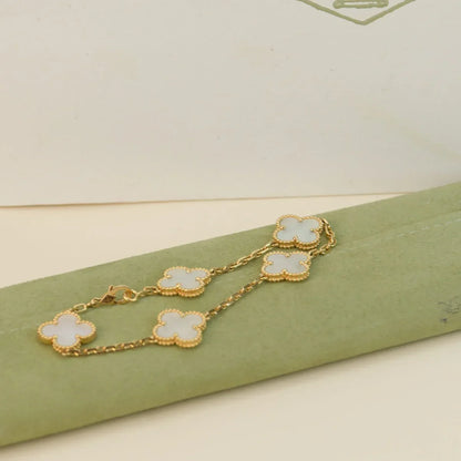 [Riva Jewelry]LUCKY CLOVER 5-MOTIF BRACELET - WHITE MOTHER-OF-PEARL COLLECTION