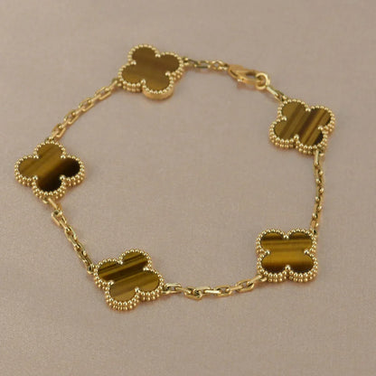 [Riva Jewelry]LUCKY CLOVER 5-MOTIF BRACELET -  TIGER’S EYE COLLECTION