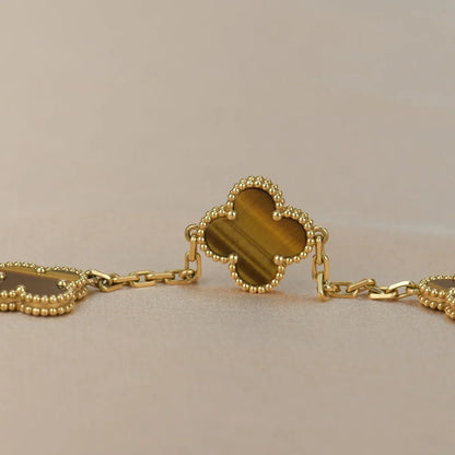 [Riva Jewelry]LUCKY CLOVER 5-MOTIF BRACELET -  TIGER’S EYE COLLECTION