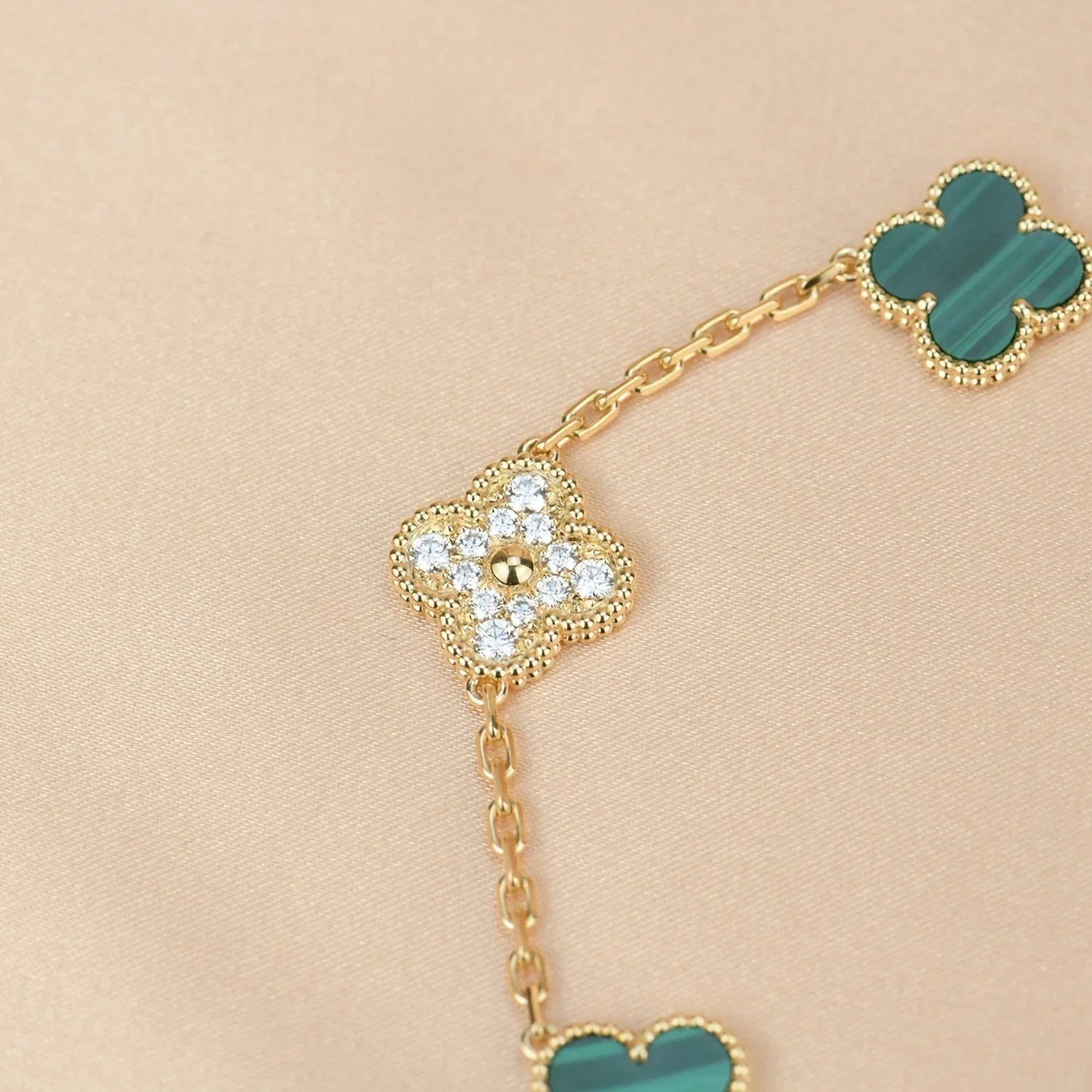 [Riva Jewelry]LUCKY CLOVER 5-MOTIF BRACELET - MALACHITE COLLECTION