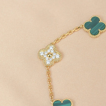 [Riva Jewelry]LUCKY CLOVER 5-MOTIF BRACELET - MALACHITE COLLECTION