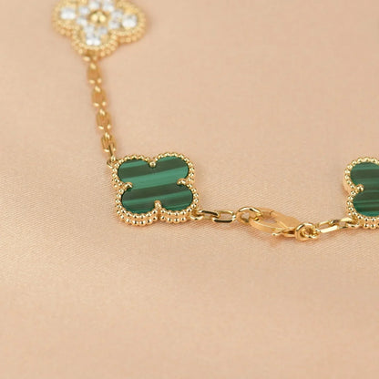[Riva Jewelry]LUCKY CLOVER 5-MOTIF BRACELET - MALACHITE COLLECTION