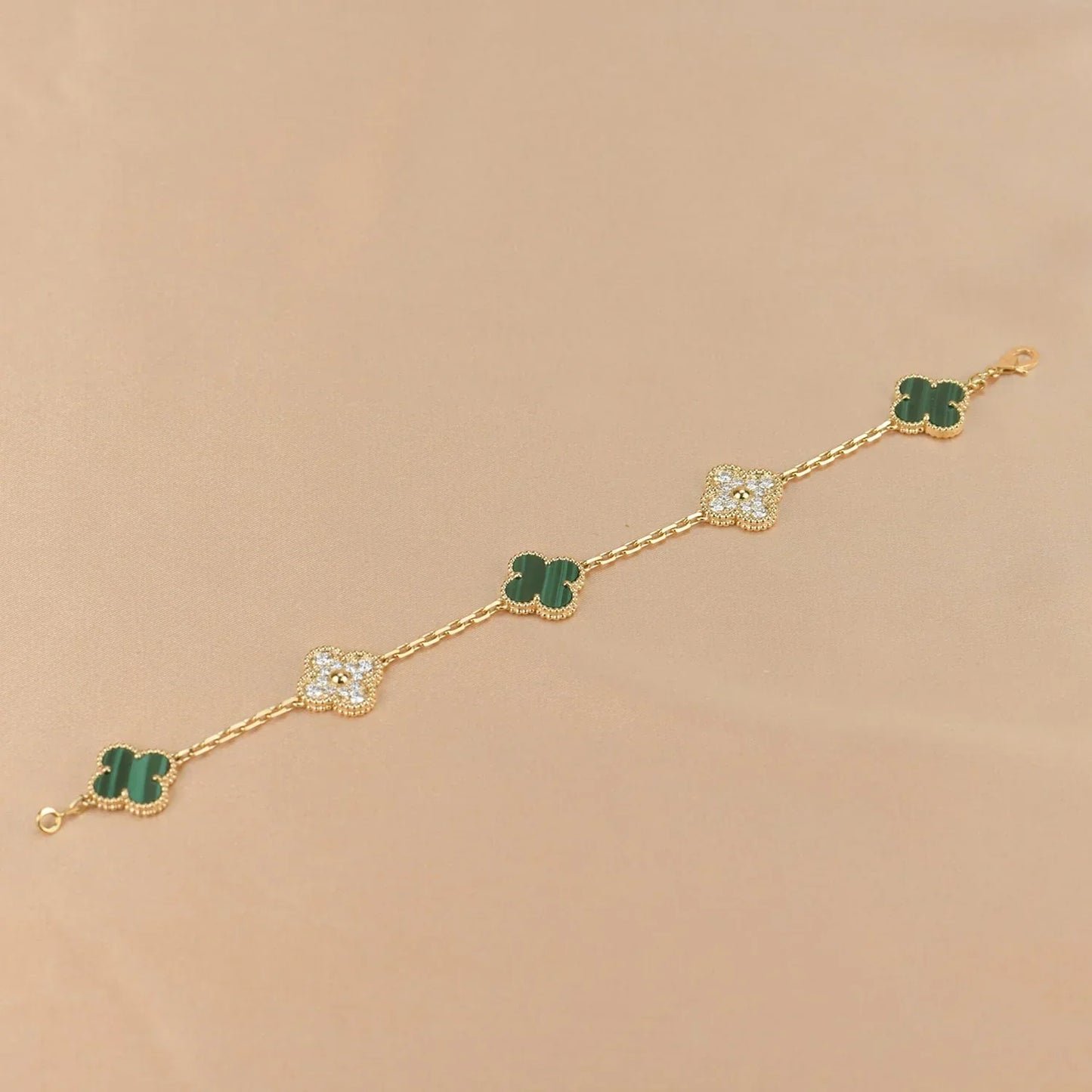 [Riva Jewelry]LUCKY CLOVER 5-MOTIF BRACELET - MALACHITE COLLECTION