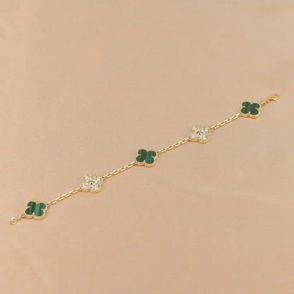 [Riva Jewelry]LUCKY CLOVER 5-MOTIF BRACELET - MALACHITE COLLECTION