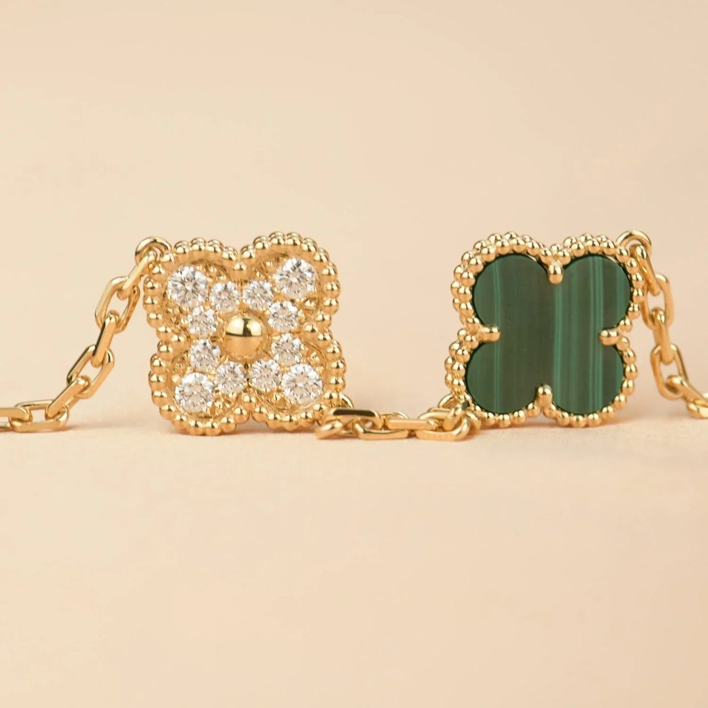 [Riva Jewelry]LUCKY CLOVER 5-MOTIF BRACELET - MALACHITE COLLECTION