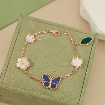 [Riva Jewelry]SPRING ENCHANTMENT BUTTERFLY & FLORAL CHARM BRACELET