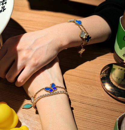 [Riva Jewelry]SPRING ENCHANTMENT BUTTERFLY & FLORAL CHARM BRACELET