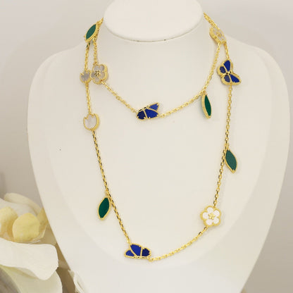 [Riva Jewelry]LUCKY SPRING BUTTERFLY & FLOWER STATEMENT NECKLACE - 15-MOTIF FLORAL DESIGN