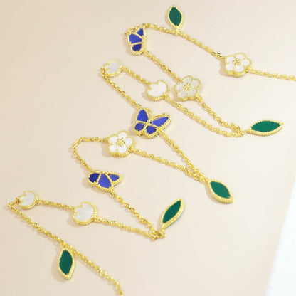 [Riva Jewelry]LUCKY SPRING BUTTERFLY & FLOWER STATEMENT NECKLACE - 15-MOTIF FLORAL DESIGN