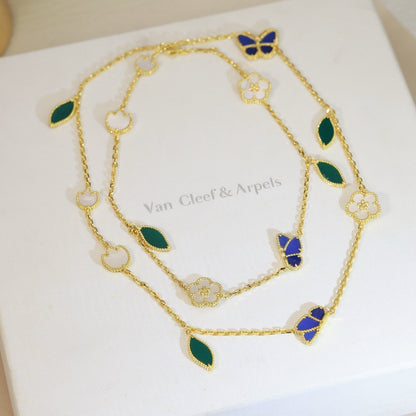 [Riva Jewelry]LUCKY SPRING BUTTERFLY & FLOWER STATEMENT NECKLACE - 15-MOTIF FLORAL DESIGN