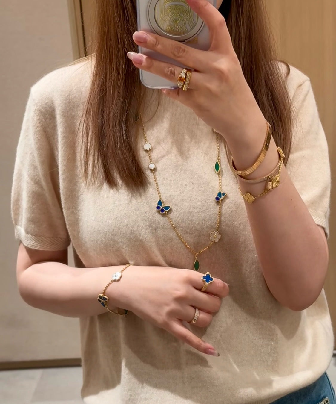 [Riva Jewelry]LUCKY SPRING BUTTERFLY & FLOWER STATEMENT NECKLACE - 15-MOTIF FLORAL DESIGN