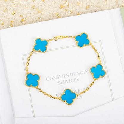[Riva Jewelry]LUCKY CLOVER 5-MOTIF BRACELET - TURQUOISE COLLECTION