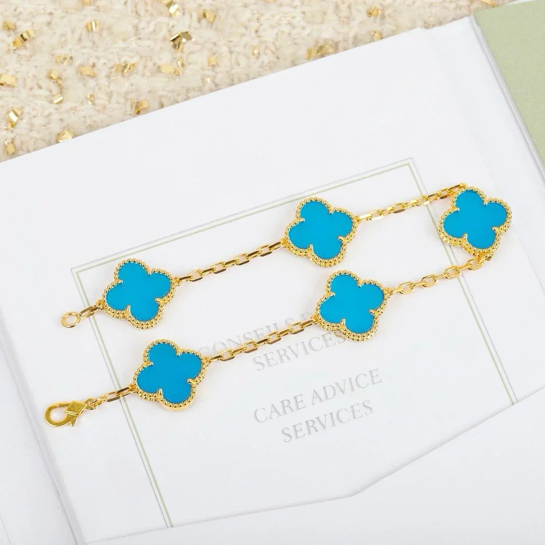 [Riva Jewelry]LUCKY CLOVER 5-MOTIF BRACELET - TURQUOISE COLLECTION