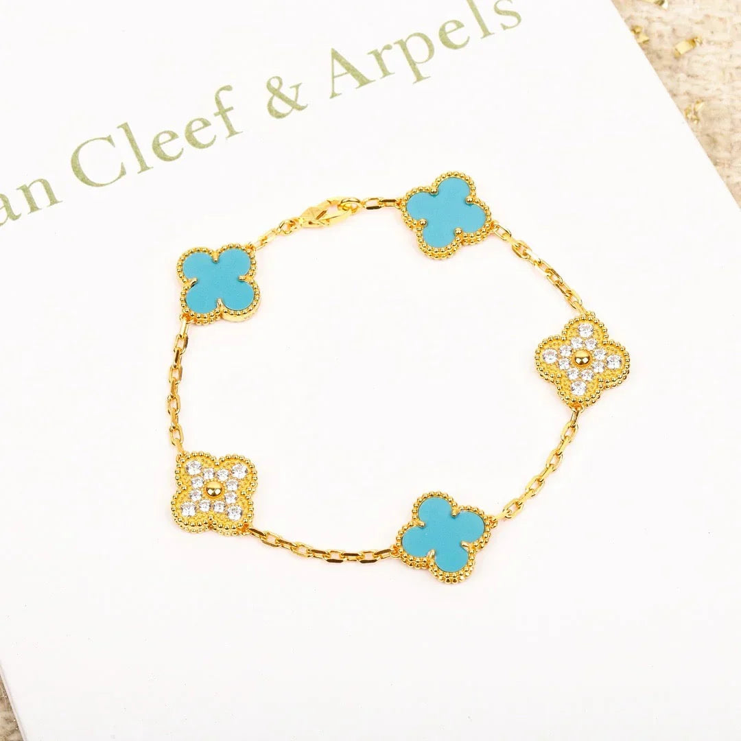 [Riva Jewelry]LUCKY CLOVER 5-MOTIF BRACELET - TURQUOISE COLLECTION
