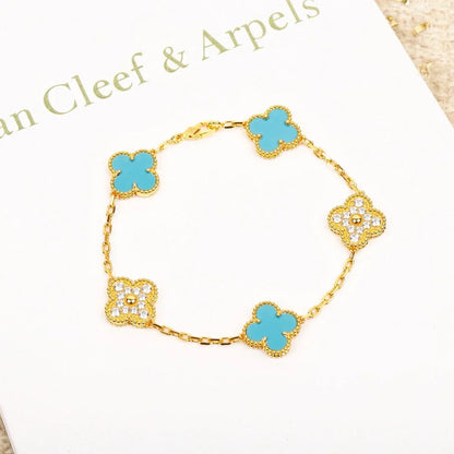 [Riva Jewelry]LUCKY CLOVER 5-MOTIF BRACELET - TURQUOISE COLLECTION