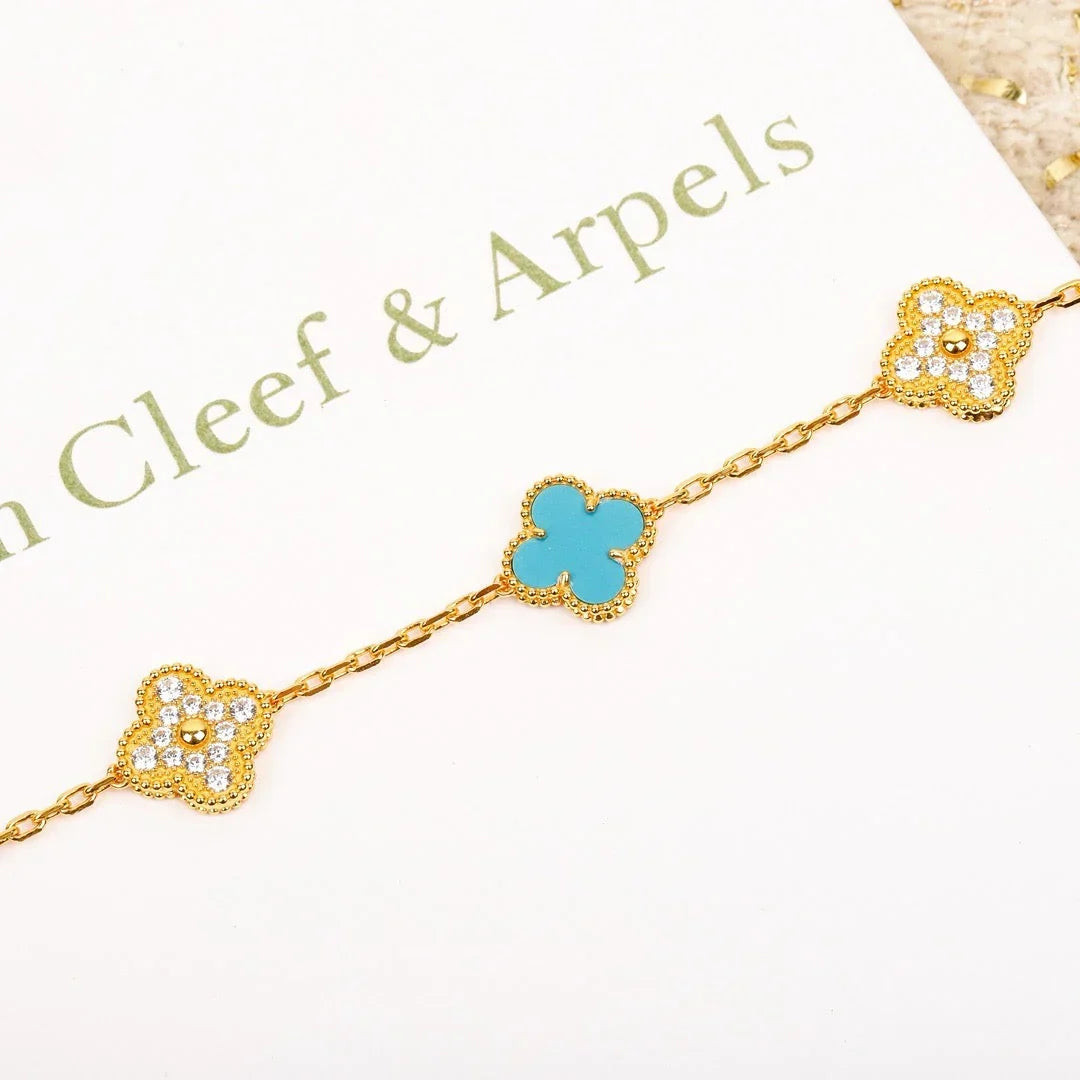 [Riva Jewelry]LUCKY CLOVER 5-MOTIF BRACELET - TURQUOISE COLLECTION