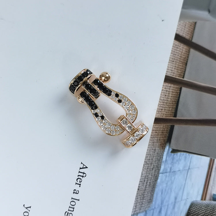 [Riva Jewelry]FORCE LARGE HORSESHOE BLACK & WHITE DIAMOND BRACELET - WHITE GOLD