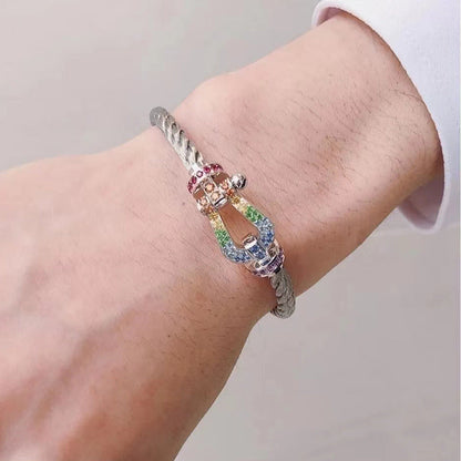 [Riva Jewelry]FORCE LARGE HORSESHOE COLORED DIAMOND BRACELET - WHITE GOLD