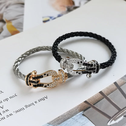 [Riva Jewelry]FORCE LARGE HORSESHOE BLACK & WHITE DIAMOND BRACELET - ROSE GOLD