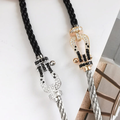 [Riva Jewelry]FORCE LARGE HORSESHOE BLACK & WHITE DIAMOND BRACELET - ROSE GOLD