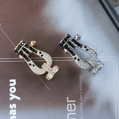 [Riva Jewelry]FORCE LARGE HORSESHOE BLACK & WHITE DIAMOND BRACELET - ROSE GOLD