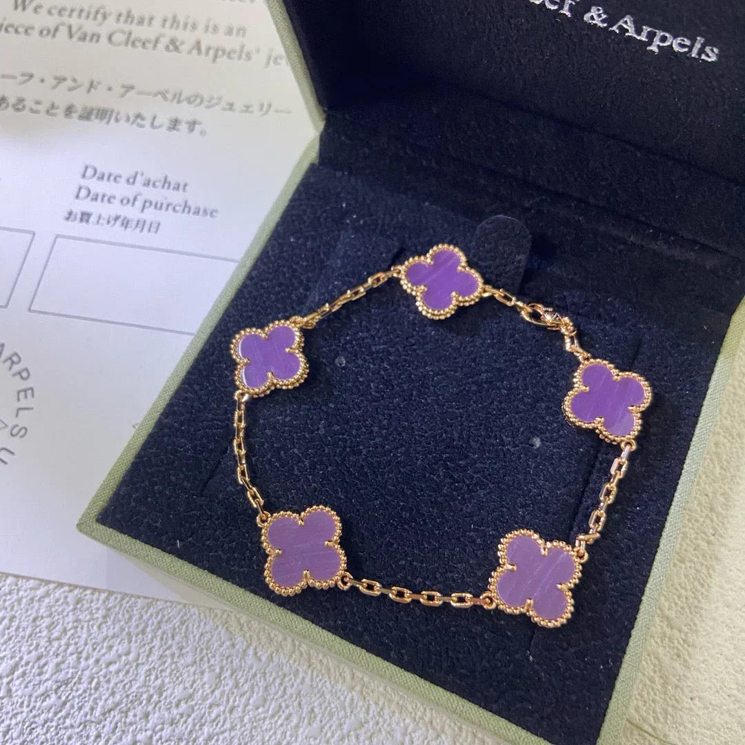 [Riva Jewelry]LUCKY CLOVER 5-MOTIF BRACELET - VIOLET COLLECTION