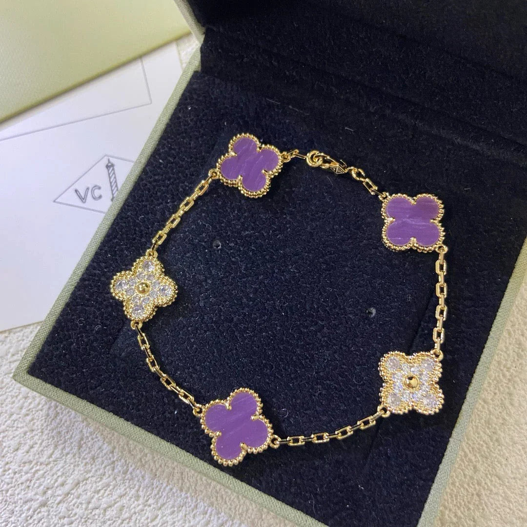 [Riva Jewelry]LUCKY CLOVER 5-MOTIF BRACELET - VIOLET COLLECTION