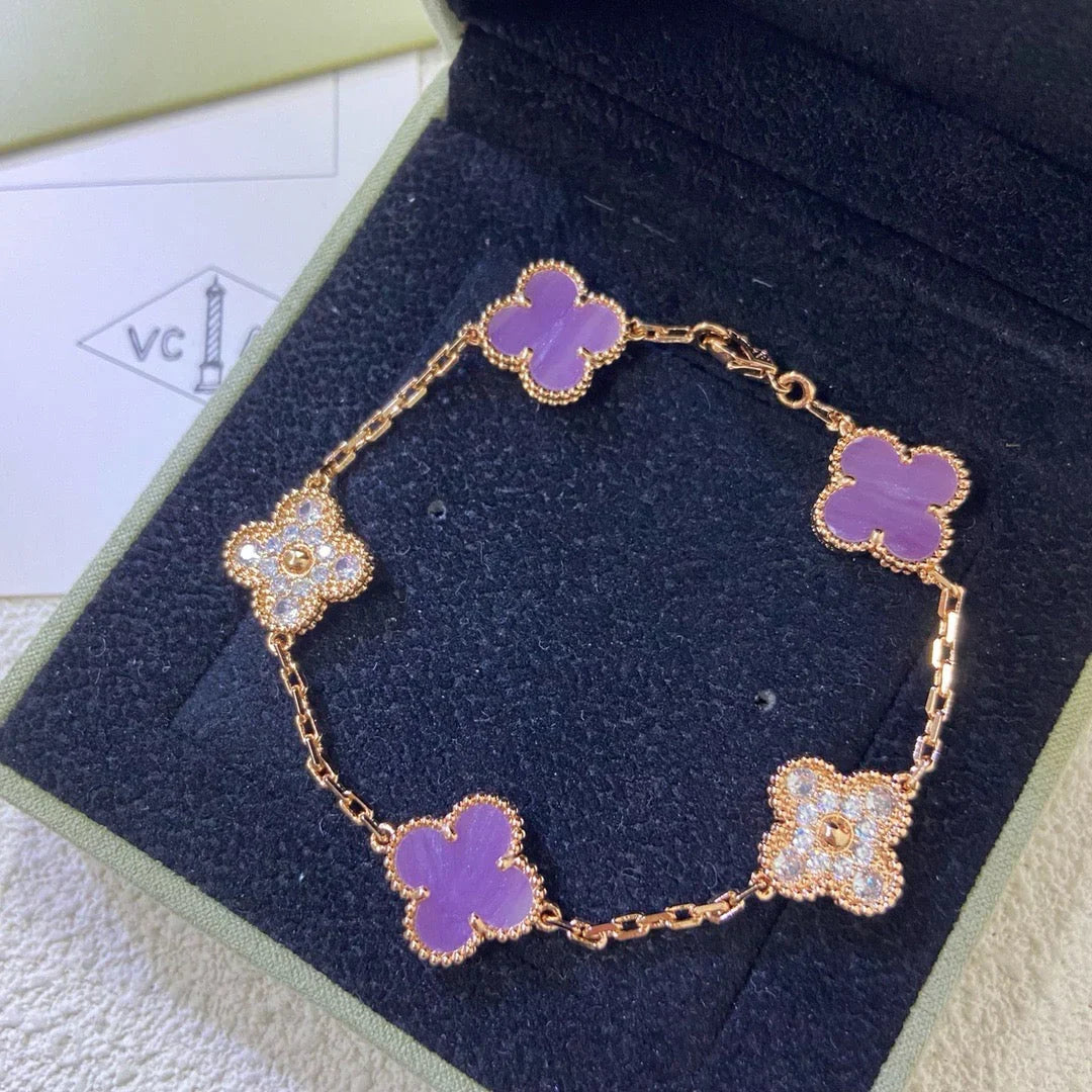 [Riva Jewelry]LUCKY CLOVER 5-MOTIF BRACELET - VIOLET COLLECTION