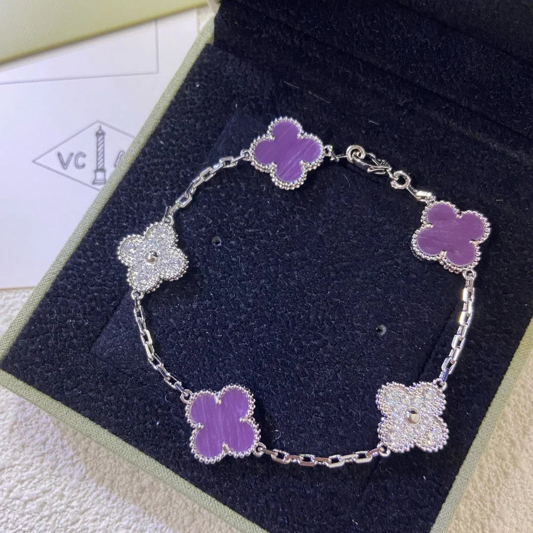 [Riva Jewelry]LUCKY CLOVER 5-MOTIF BRACELET - VIOLET COLLECTION