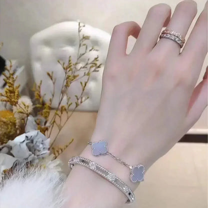 [Riva Jewelry]LUCKY CLOVER 5-MOTIF BRACELET - PURPLE CHALCEDONY COLLECTION