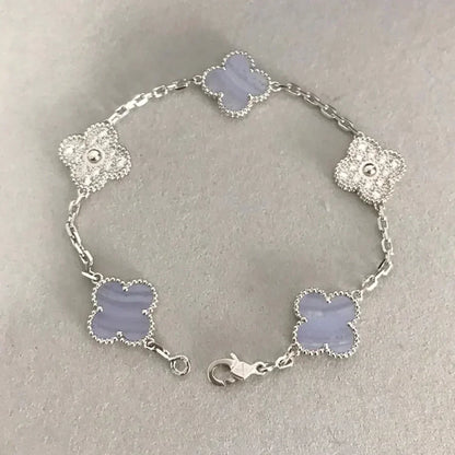 [Riva Jewelry]LUCKY CLOVER 5-MOTIF BRACELET - PURPLE CHALCEDONY COLLECTION