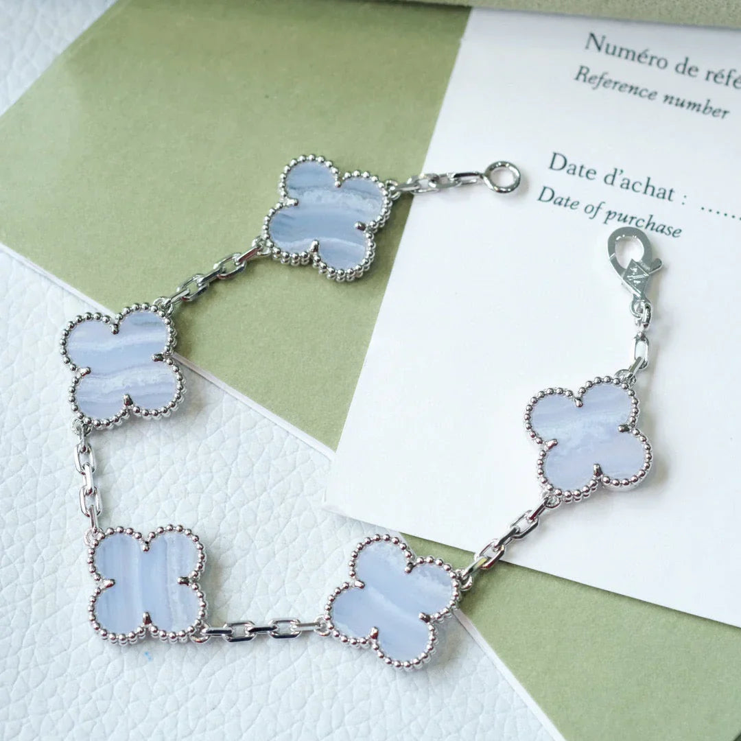 [Riva Jewelry]LUCKY CLOVER 5-MOTIF BRACELET - PURPLE CHALCEDONY COLLECTION