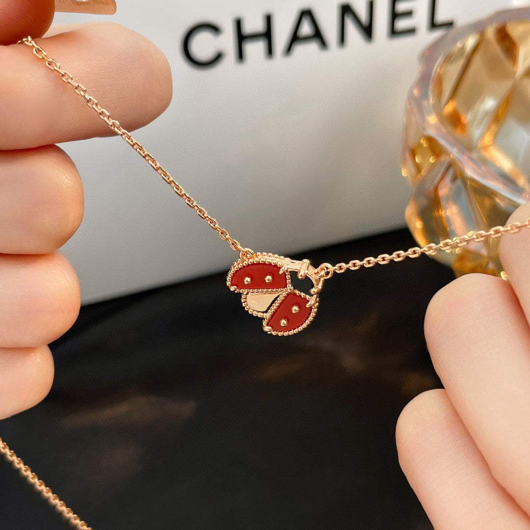 [Riva Jewelry]LUCKY CARNELIAN LADYBUG CHARM NECKLACE