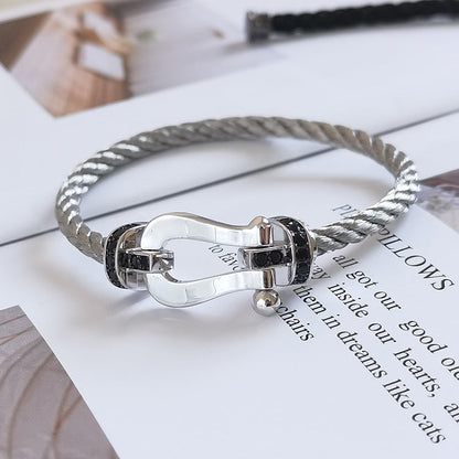 [Riva Jewelry]FORCE LARGE HORSESHOE BLACK DIAMOND BRACELET - WHITE GOLD